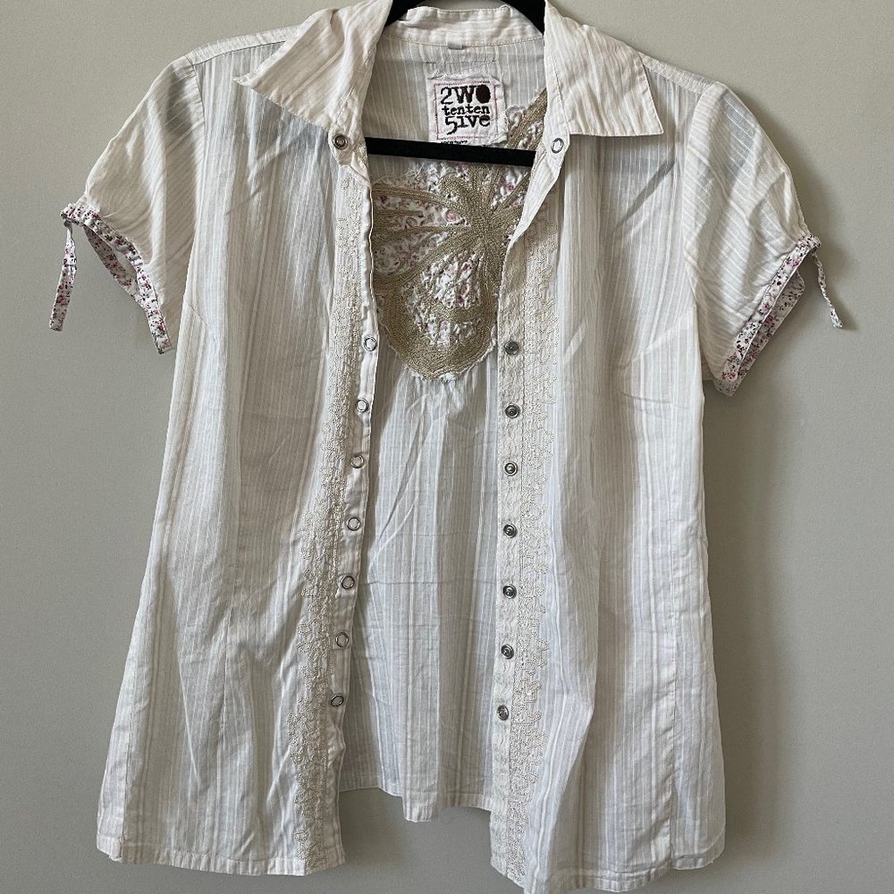 Johnny Was Short Sleeve Butterfly Button Up